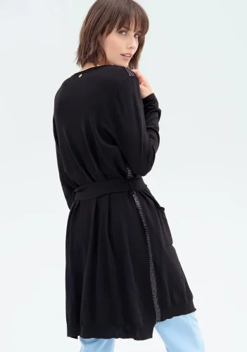 Long cardigan regular fit with belt at the waist