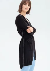 Long cardigan regular fit with belt at the waist